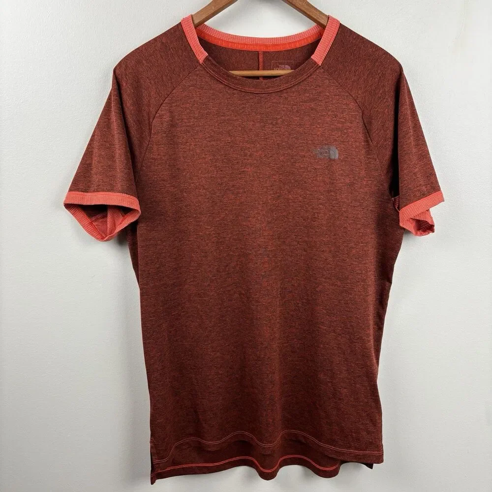 The North Face T-Shirt Mens Medium Flash Dry Red Orange Short Sleeve Band Light